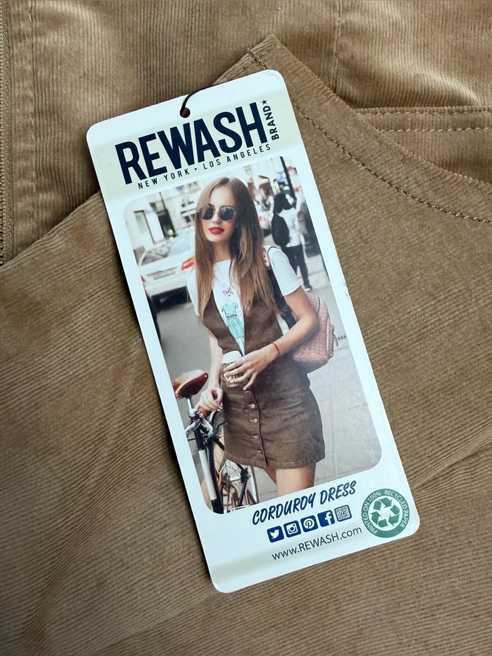 Rewash NWT Corduroy Utility Dress Belted Zip Front Pocketed Size L - Picture 8 of 9